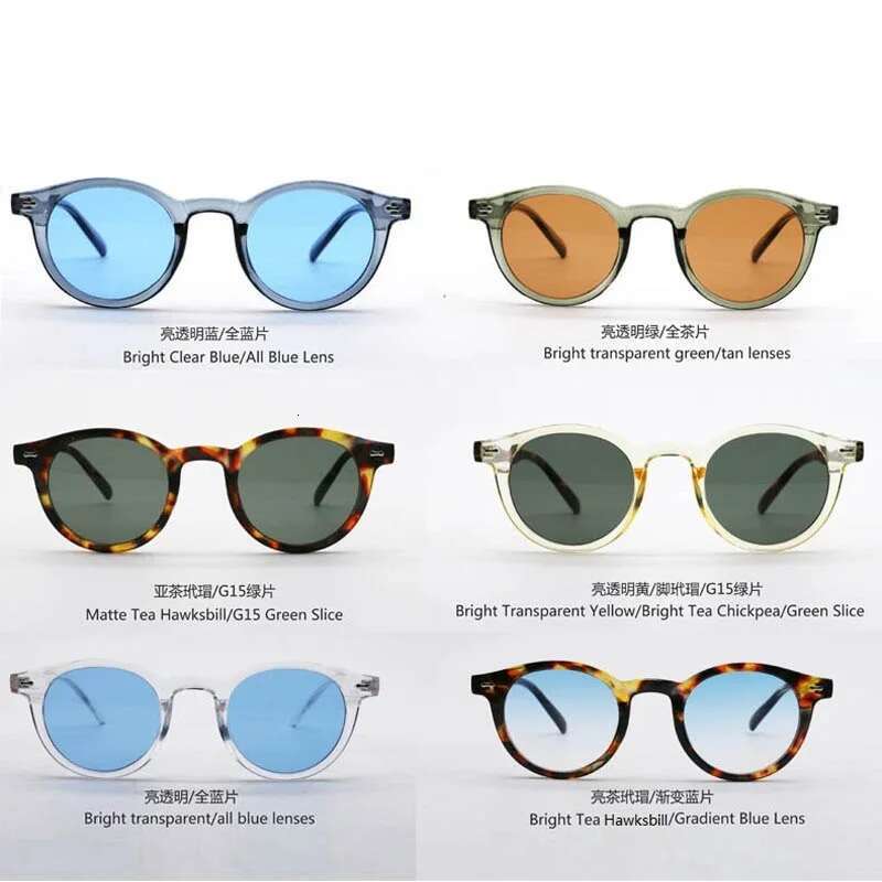 Vintage Rice Nail Round Sunglasses Women Hawksbill Blue Shades Eyewear Female Brand Design Sun Glasses Men oculos