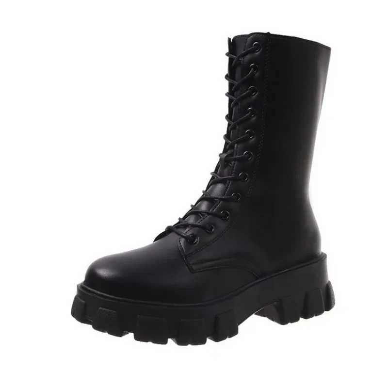 2024 thick winter knight boots womens square heel ankle boots thick motorcycle boots black and white Botas drone comfort Z250303