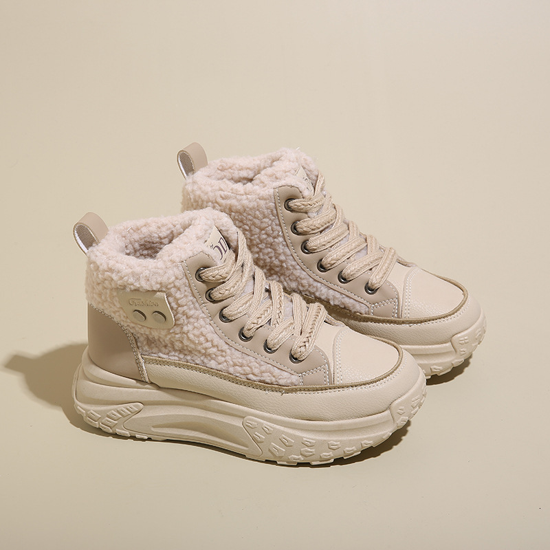 2025 Designer s New Winter Plush High Top Fashionable Women s Height Increasing Thick Soled Sports Warm And Casual Non Slip Short Boots