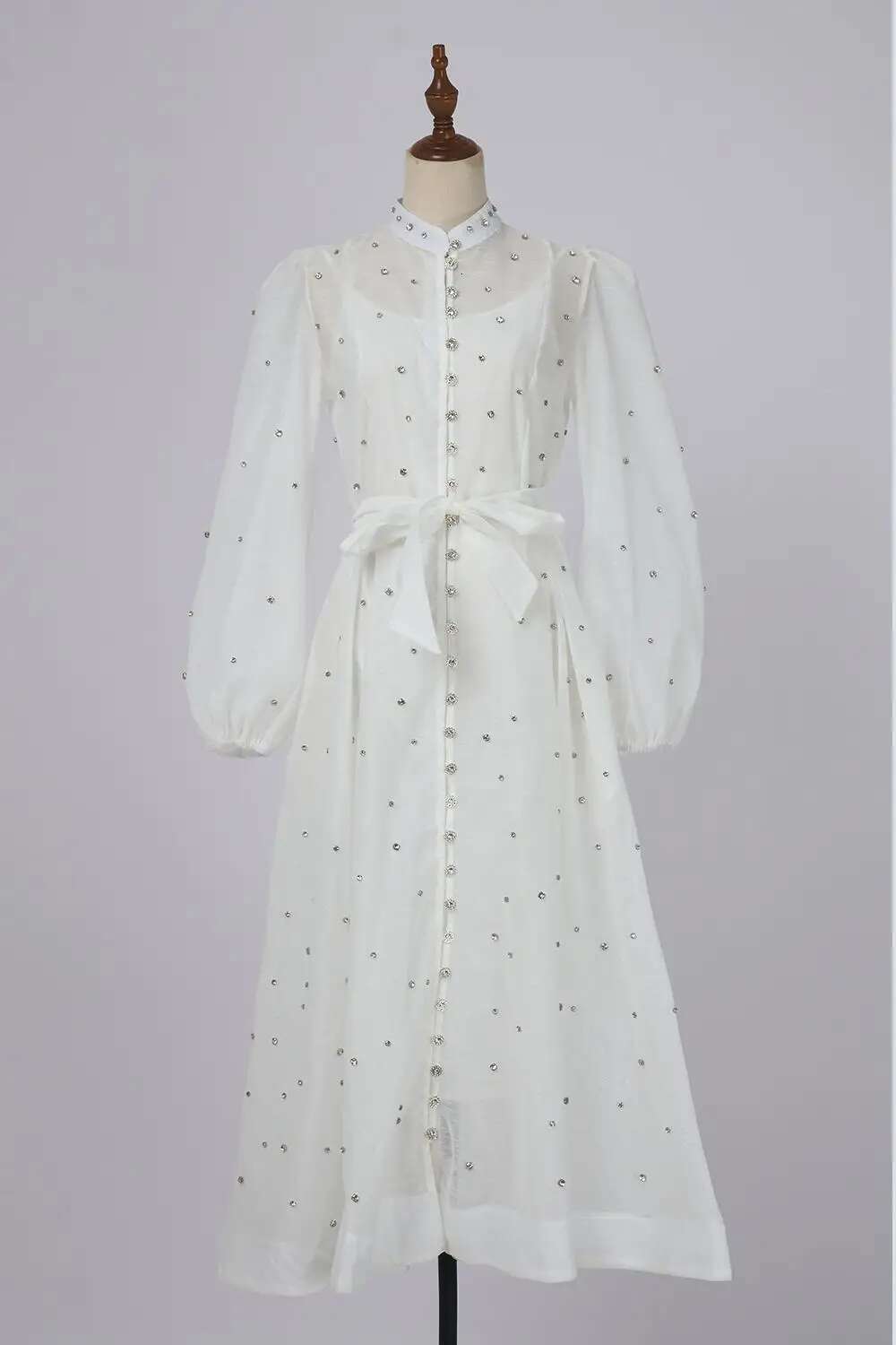 Crystal Long Dress Women Summer 2025 Spring See Through Cotton En Dresses Full Sleeve Evening Vestidos Party Robe