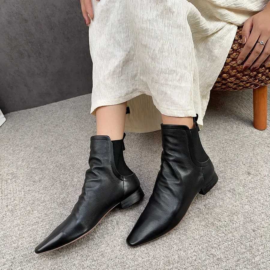 Birkuir Pointed Toe Ankle Boots for Women Elastic Band Genuine Leather Bottas Mujer Loafers Luxury Womens Soft Thick High Heels Z250303