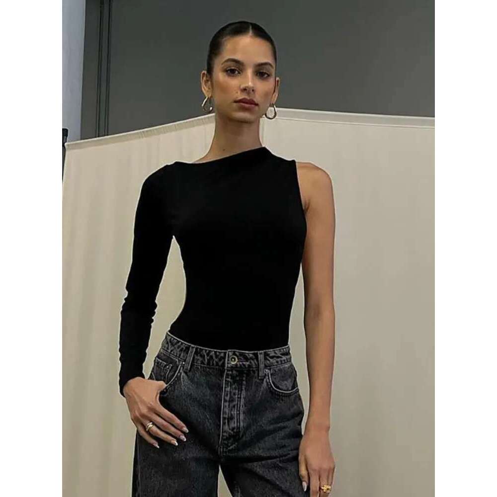 Women's Wear Streetwear Y2k Sexy One Shoulder Long Sleeve Backless Skinny Jumpsuit Ladies Aesthetic Bodycon Tops Club Party Women's Bodysuit