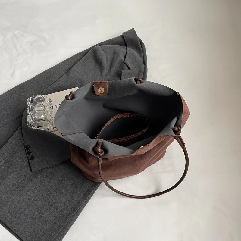 Ship from US Faux Suede Shoulder Bag for Women Tote Slouchy Solid Tophandle Magnetic Closure Hobo Handbag Work Travel 250303FBB