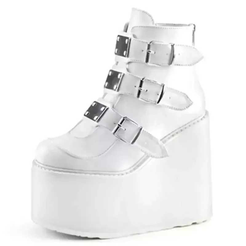 Gothic Ankle Boots for Women Motorcycle Boots Platform Wedge Super Women Boots Pumps Autumn Ladies Belt Round Lolita Punk Shoes Z250303