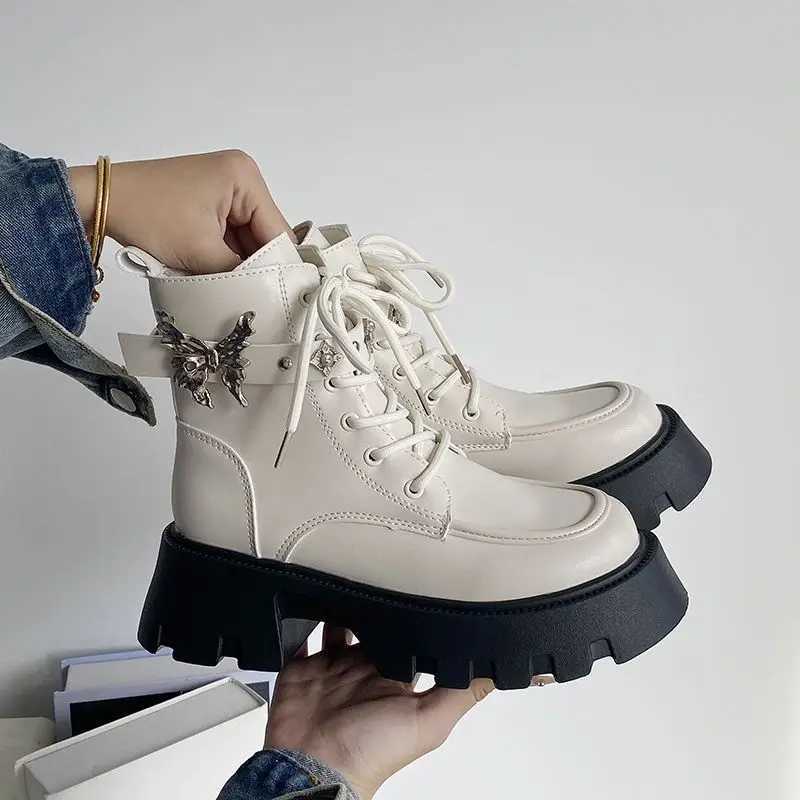 Punk Style Short Boots Womens 2023 Fall New Netflix Hundred with Biker Boots Handsome Gothic Thick Bottom Boots Z250303