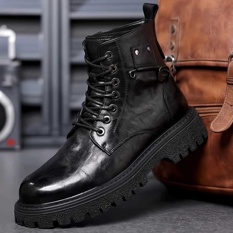 Mens leather boots spring and autumn leisure cotton boots soft bottom comfortable outdoor tooling boots British fashion boots Z250303