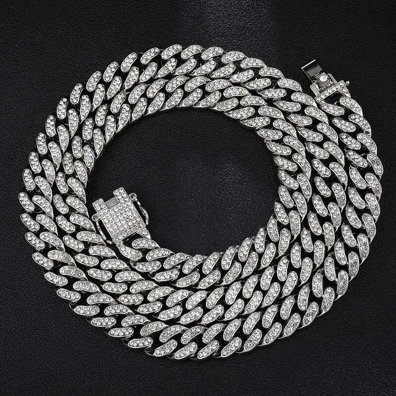 Iced Out Paved Rhies 1Set 13MM Sier Color Full Miami Curb Cuban Chain CZ Bg Rapper Necklaces For Men Hip Hop Jewelry