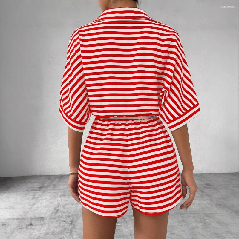 Women's Tracksuits Summer Set For Casual Loose Comfortable Outfit Fashion Striped Batwing Sleeve Shirt Top Shorts 2-piece Sets Woman