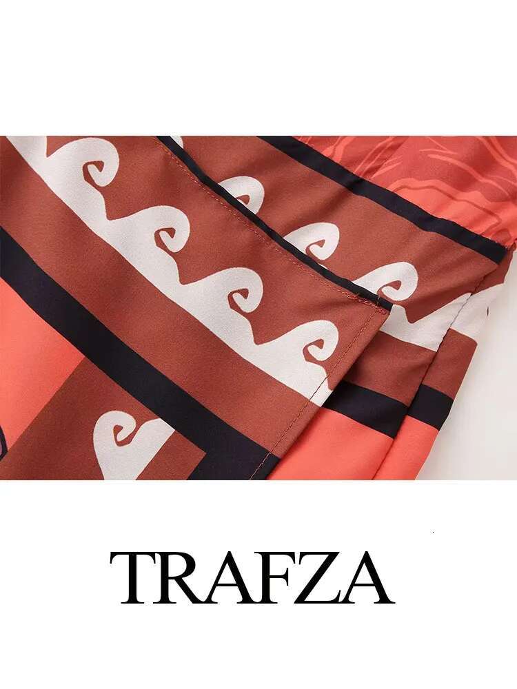 TRAFZA 2024 Summer New Satin Patchwork Print Chic Sleeveless Backless Strapless Women's Resort Style Zipper Dress