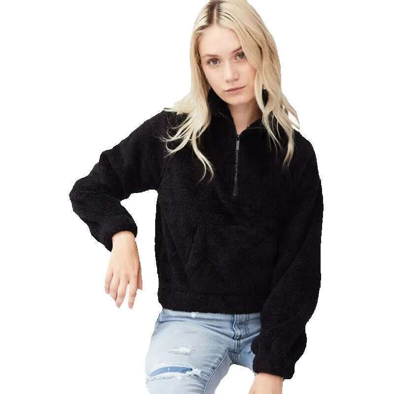 Custom Winter Active Gym Clothing Turtleneck Oversize Fit Women's Sherpa Fleece For Women Half-Zip Pullover Hoodies