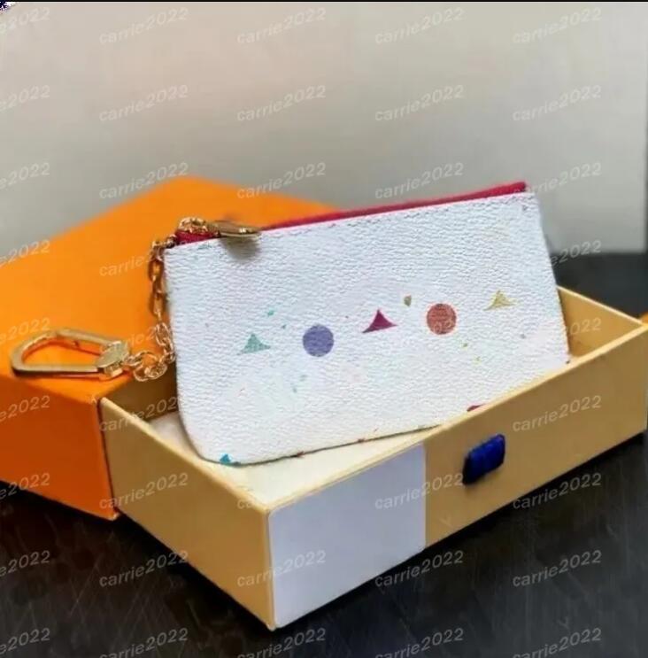 AAA Luxury Designer multicolor Key Pouch Key coin purse Man Women Trendy keychain Zipper Wallet key purse Designer Colorful wallet Zipper coin purse With box white