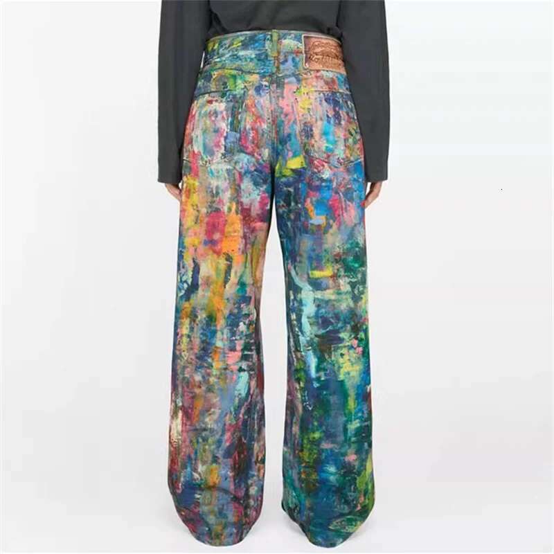 2025 Spring New In Painted Graffiti Women's Jeans Couple Style Loose Straight Y2k Cotton Wide Leg Pants