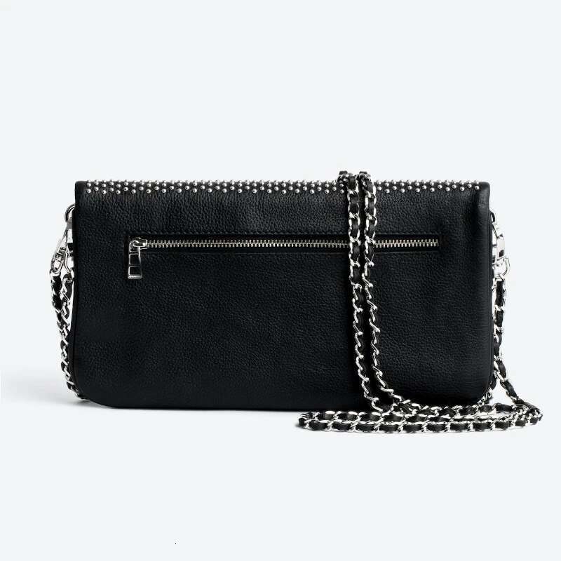 2025 New Women Fashion Crossbody Large Black PU Shoulder With Nails Retro Lightweight Simple Chain Bag