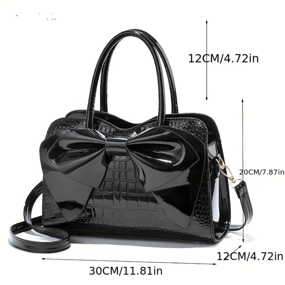 Ship from US Trendy Pattern Bow Tote Bag Allmatch Solid Color Multipocket Shoulder Perfect Handbag For Commuting Dice bag 250228FBB