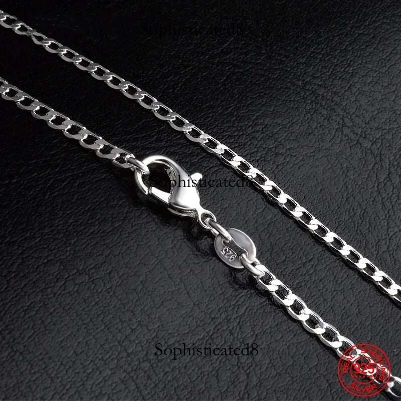 1pcs hot Fine Sterg Sier 2MM Flat Necklace Chain For Women Men Fashion Wedding Party Jewelry Gift