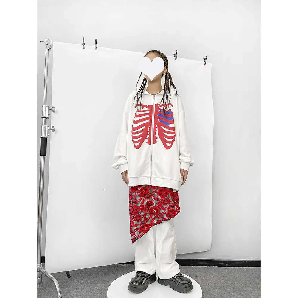 hooded cardigan hoodie women's loose skull print zipper long sleeved couple jacket trend