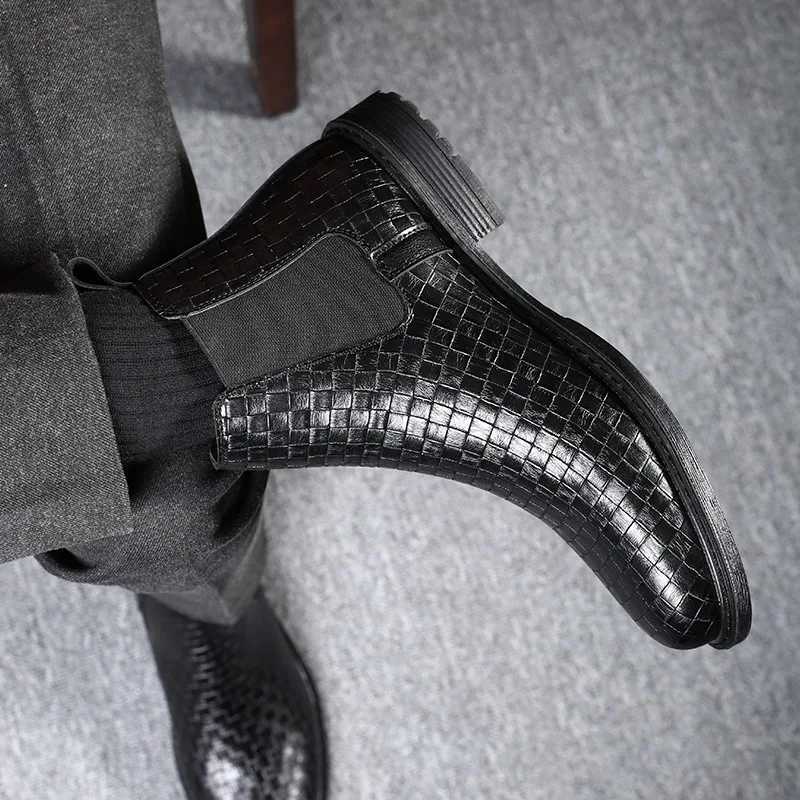 Luxury Chelsea buckle leather mens boots crocodile pattern ankle boots mens solid boots mens spring/autumn direct shipping 2024 Z250303