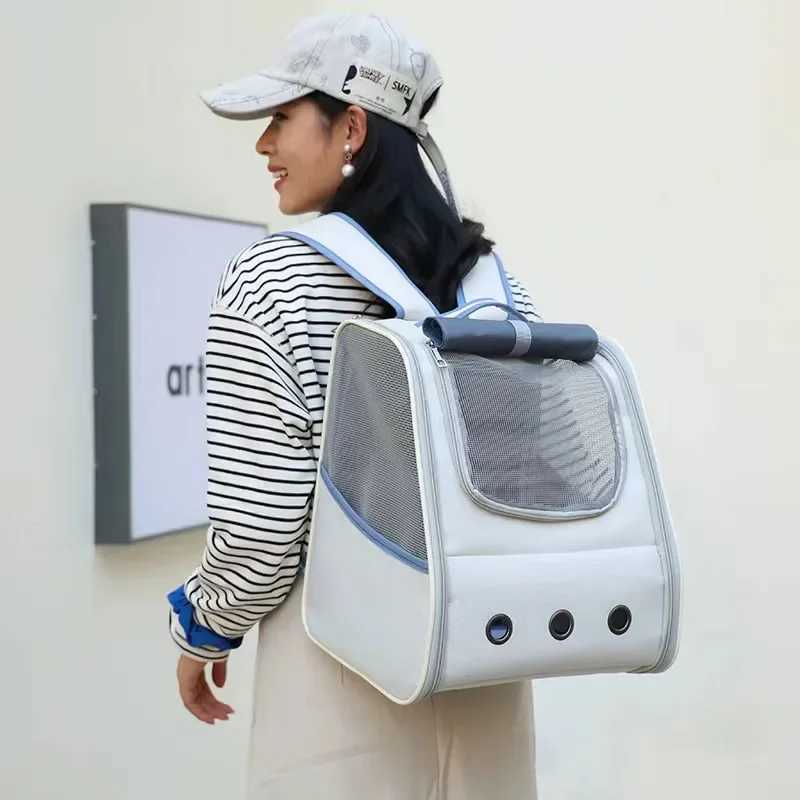 Pet Cat Carrier Backpack Breathable Portable Travel backpack for cat and dog With Anti Breakaway Belt Three-door design AA074 250205