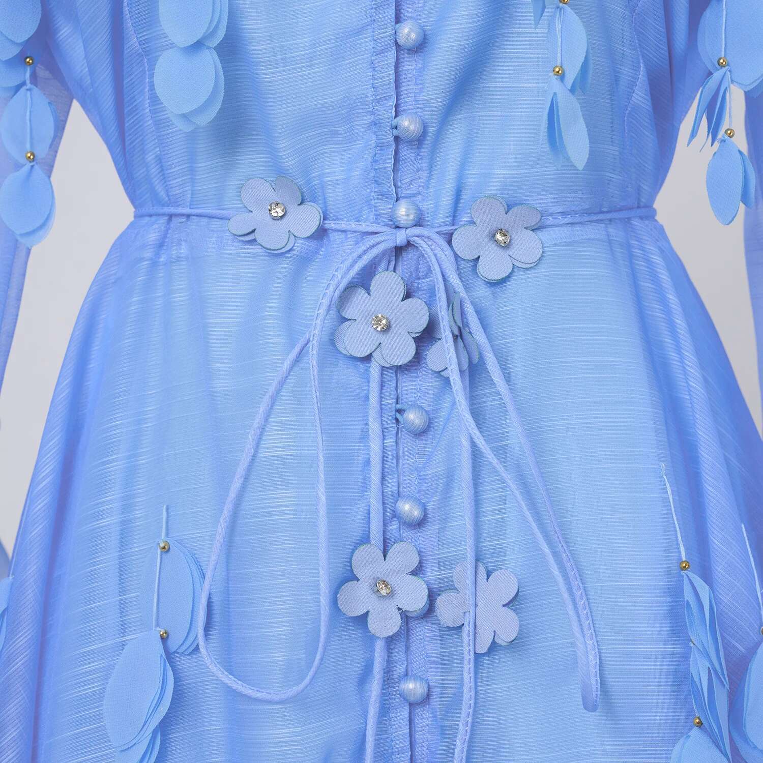 Beaded Appliques Wer Belt Mesh Dress Women Pearl Button Single Breasted Long Lantern Sleeve Prom Wedding Party Vestido