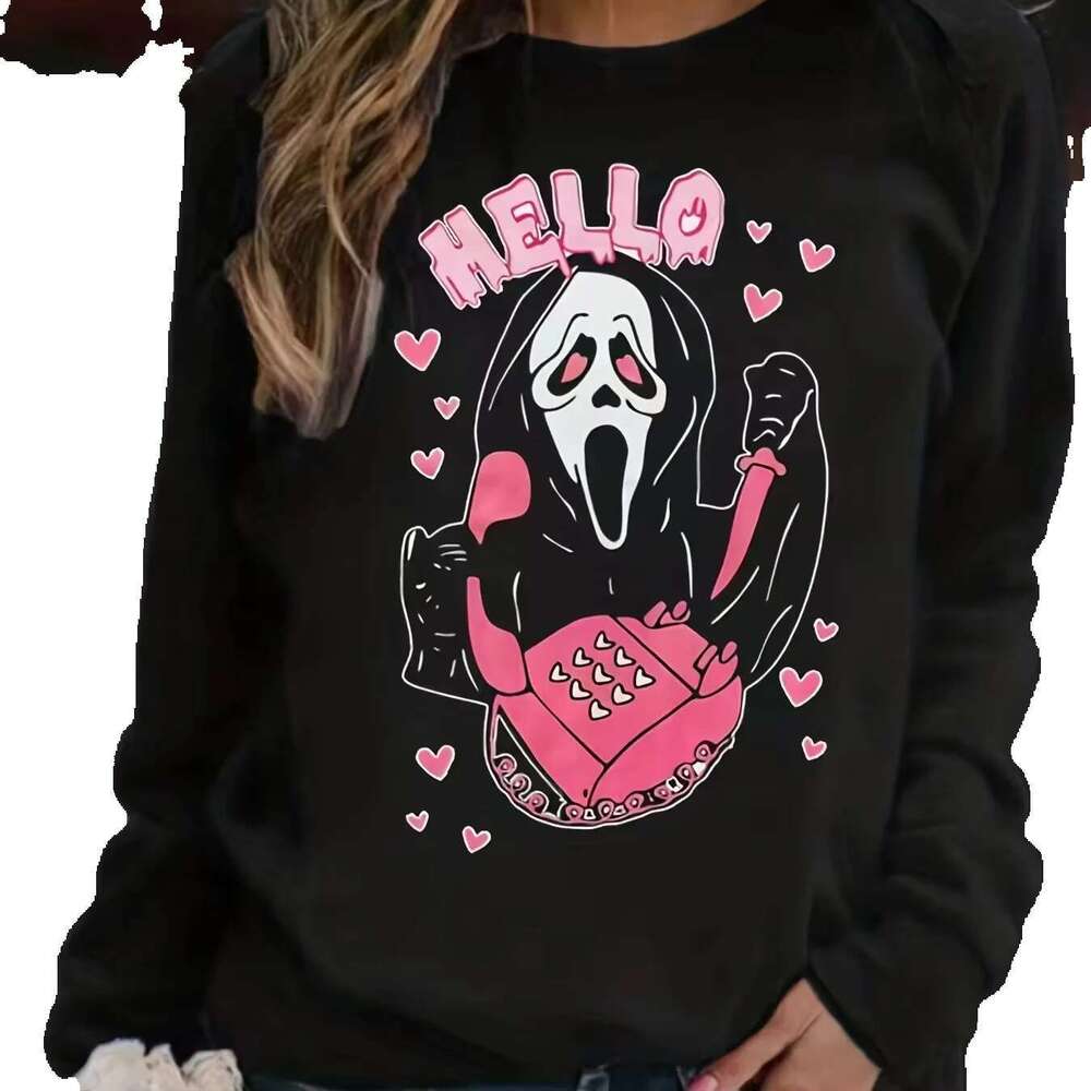 Halloween Element Round Neck Autumn And Winter New Cartoon Printed Raglan Sleeve Women's Sweatshirt