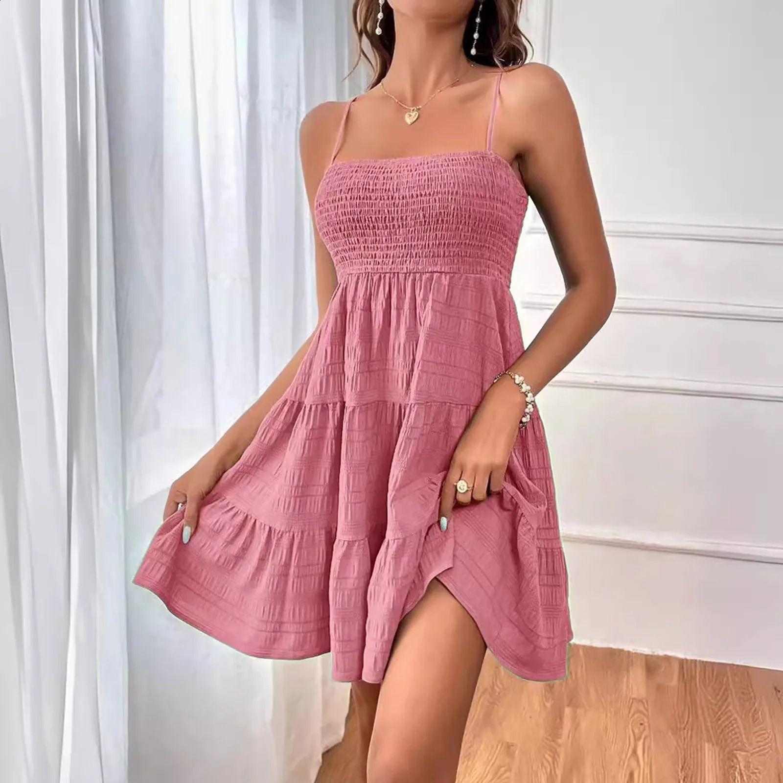 Party Dresses Short Dress Solid Ruffle Hem Sleeveless Summer Mini Sexy For Women Plus Size 250228
