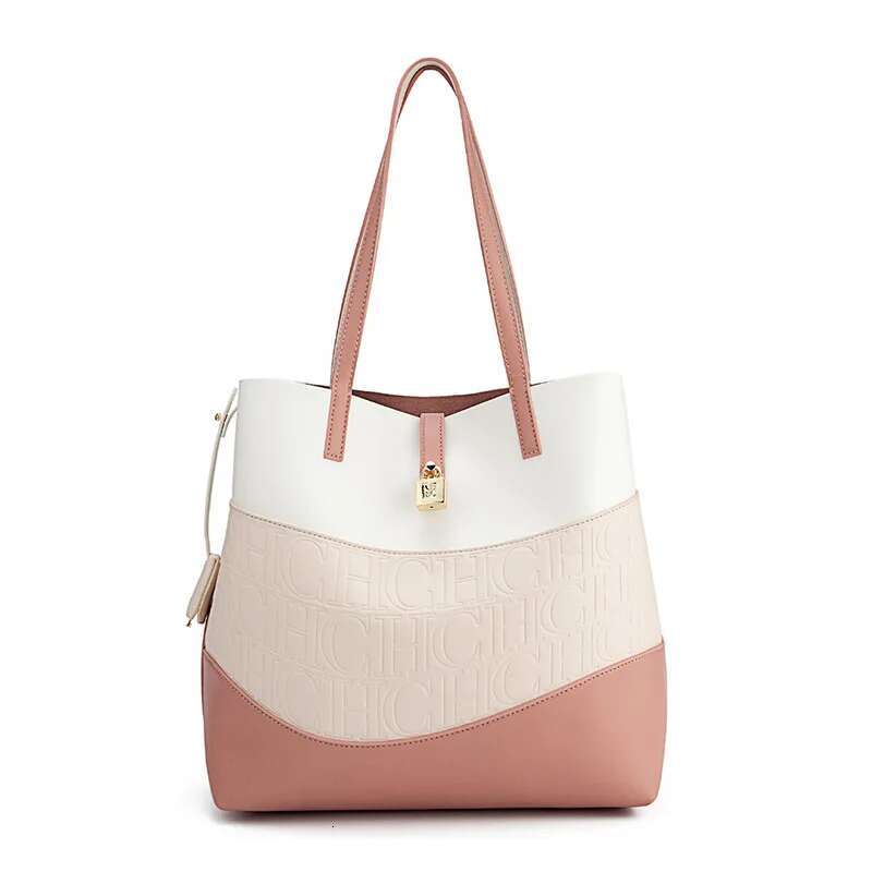 CH Versatile Trend Tote Leather Solid Color Splicing Large Capacity Crossbody Simple Fresh Style Commuting Shoulder Bag