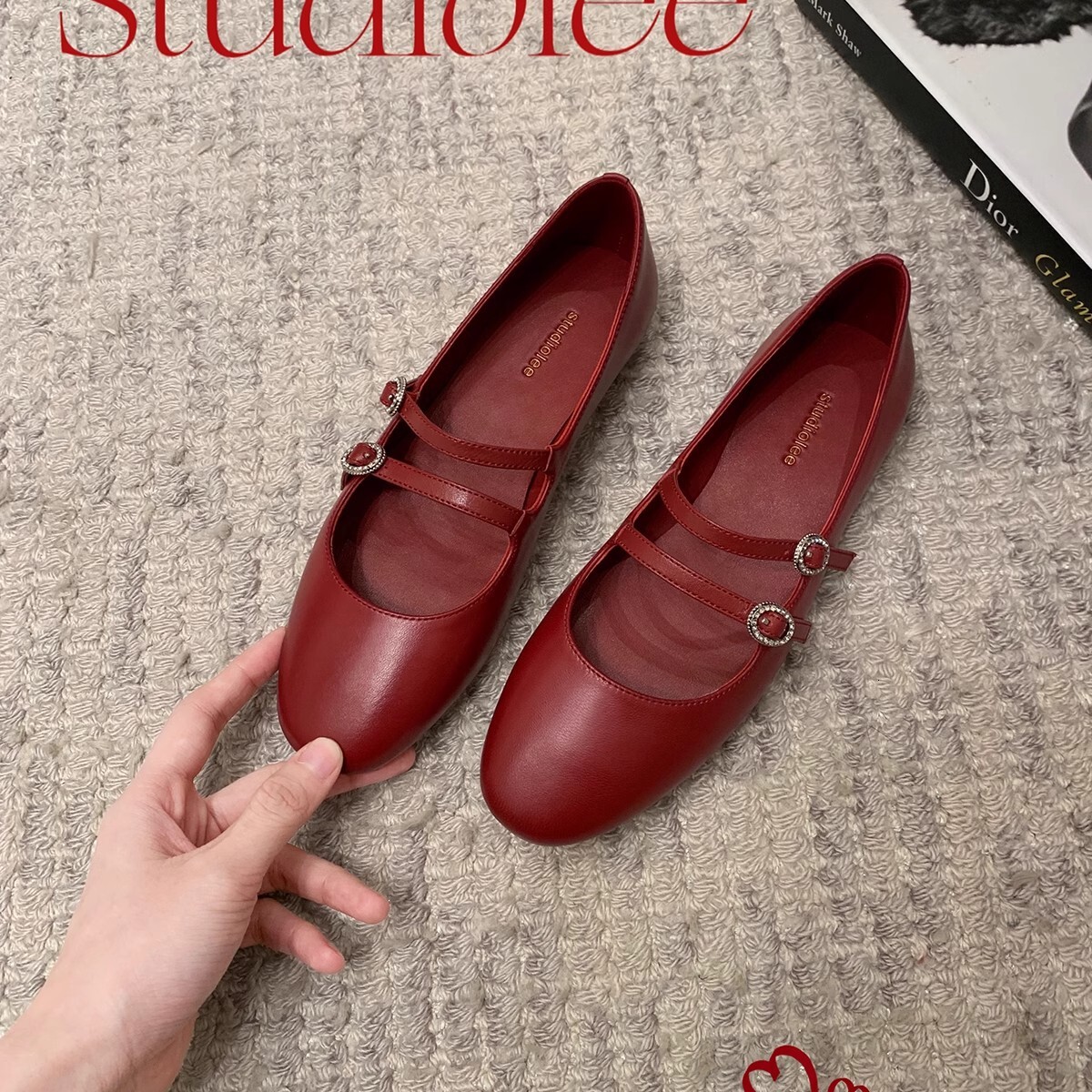 Instant Grape Mom Same Cute Round Head Diamond Double Buckle with Commuter Small Low Heel Mary Jane Single Shoe