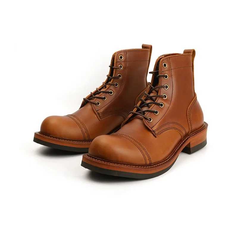 New Japanese Vintage Designer Handmade Tooling Men Casual Shoes Cow Leather Round Toe Wings Ankle Boots Motorcycle Boots Winter Z250303