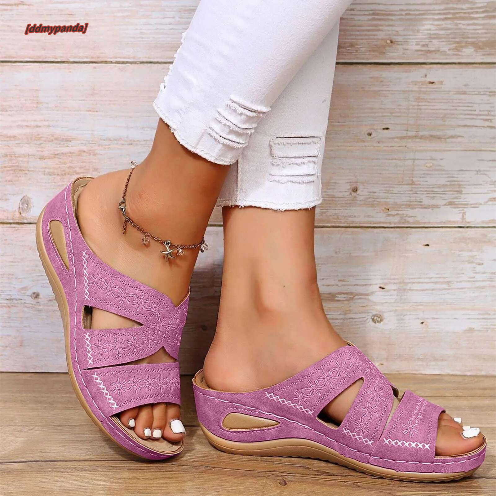 Women Clip Beach Flip ps Female Student Korean Fashion Wear Summer Flat Sandals Wedges Open Toe Breathable Shoes #ddmypanda