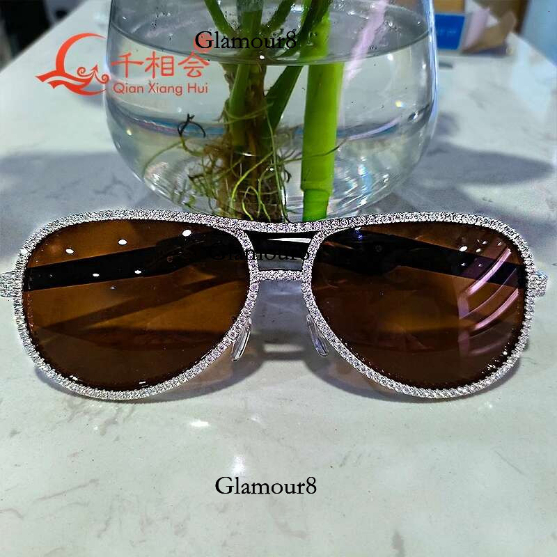 full white moissanite sier Fashion Sunglasses Woman men Vintage Designer brown Sun Glasses Big Frame Cool Sexy Female