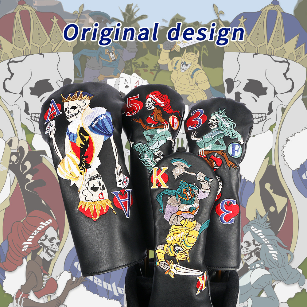 Golf Wooden Club Cover Club Hat Cover Exquisite Skull Playing Card Embroidered Head Protection Cover Selling 241115