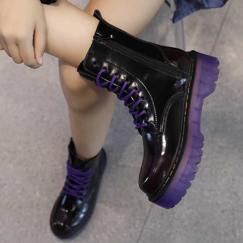 Women Men Increased Boots 2022 Fashion Genuine Leather Purple Ankle Boots For Woman Casual Motorcycle Luxury Shoes Warm Winter Z250303
