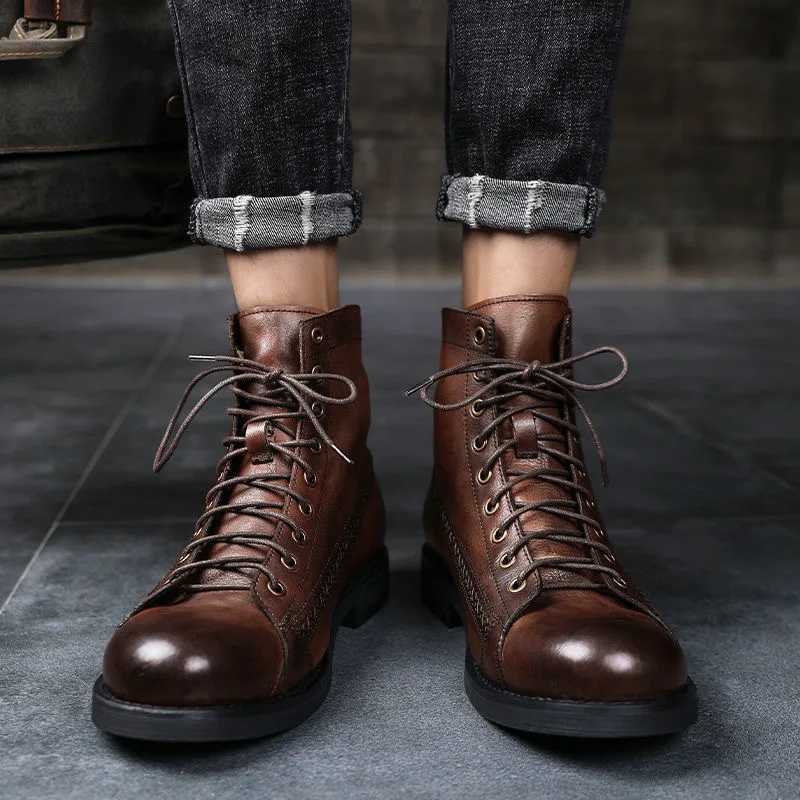 YWEEN 2023 New Mens Boots British Style High-top Leather Shoes Men All-match Boots Outdoor Black Leather Boots For Men Z250303
