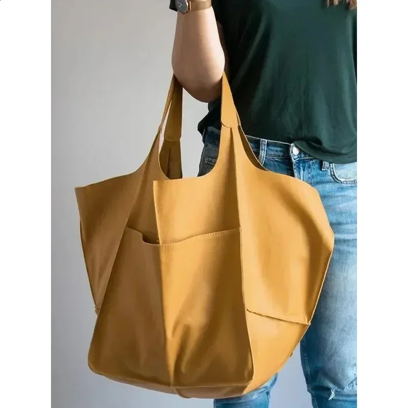 Large Women Handbags Interior Zipper Pockets Shoulder Bags Capaccity Vintage Style Soft Leather Hasp Bucket Bags 250305