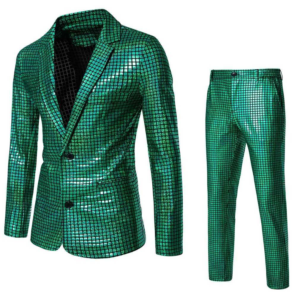 Fashion new mens sequin hot stamping set disco role-playing party stage nightclub shiny cool performance set size S-3XL M250303