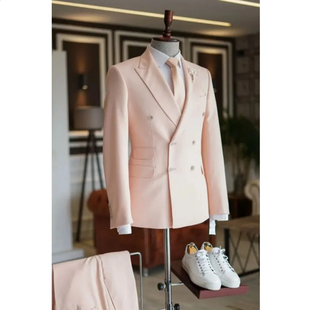 Mens suit with lapel double breasted custom wedding man tuxedo PROM for men 250224