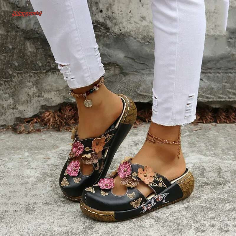 Women's Wedge Mule Shoes, wer Decor Cut-out ral Print Slide Sandals, Tribal Style Slip On Shoes Koningsdag/King's Day #ddmypanda