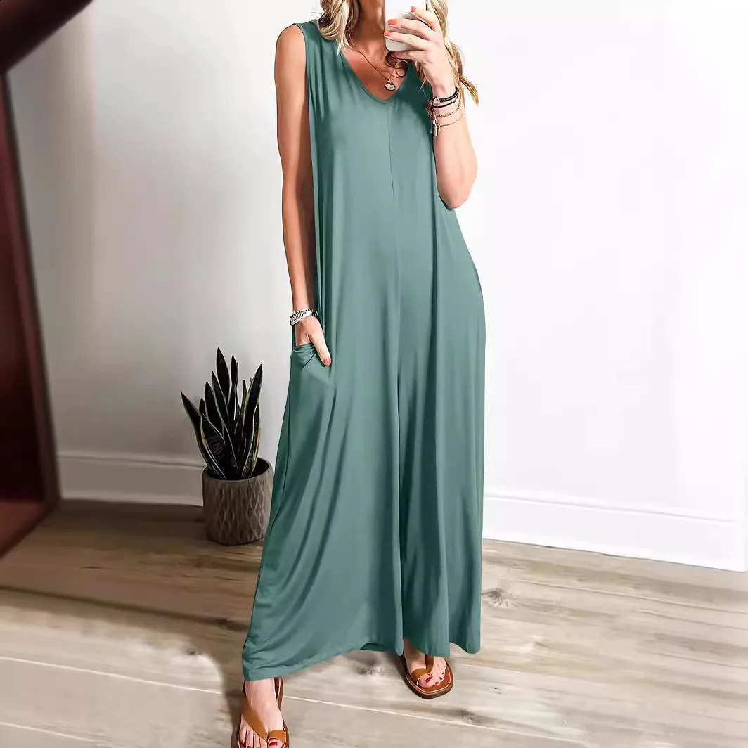Summer Fresh Casual Womens Pocket jumpsuit Thin 250228