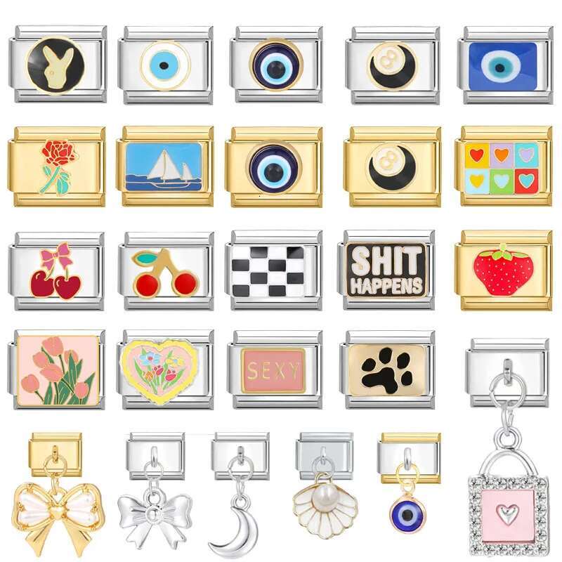 Star Heart Butterfly Square Beads fit Italian Charm ks 9mm Stainless Steel Bracelet Jewelry DIY Making Wholesale