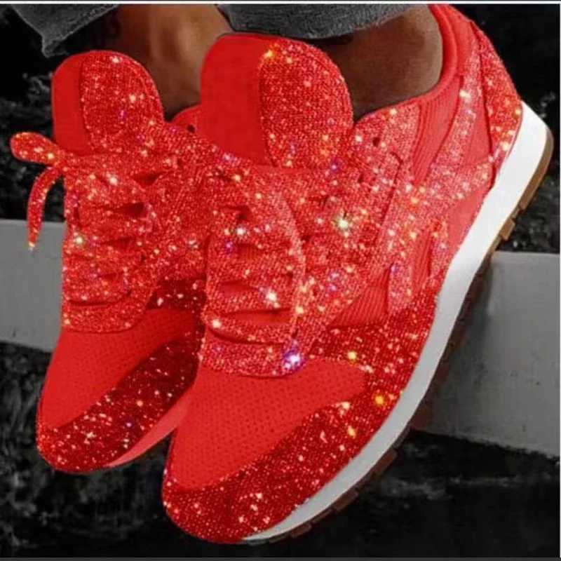 Womens Sneakers Shining Glitter Autumn Shoes Womens Platform Trainers Ladies Silver Shoes Womens Tennis Red Blue Platform Shoes M250303