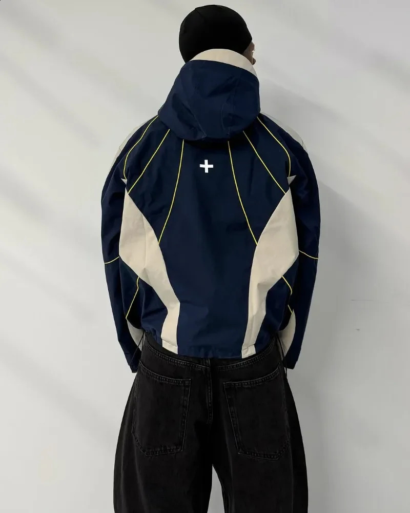 Harajuku High Street Trendy Fashion Striped Loose Jacket for Men Y2k Personalized Splicing Version Casual Zipper Hoodie for Women 250225