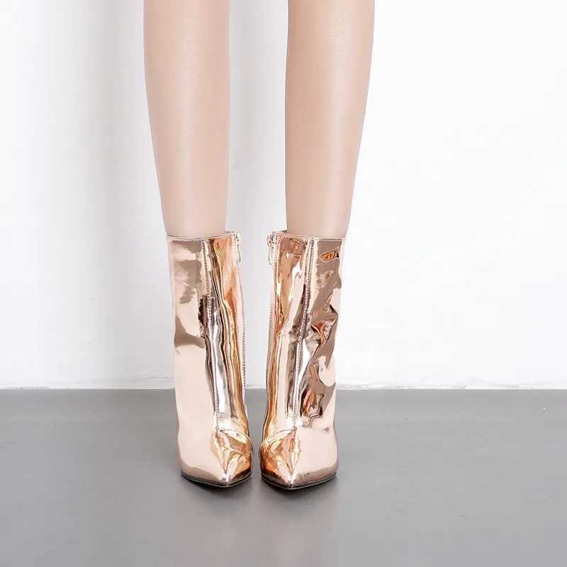 New 2024 Womens Boots with Zipper Luxury Designer Silver High Heels Leather Womens Pointy Autumn Rubber Ankle Fashion Roman Cycling Z250303