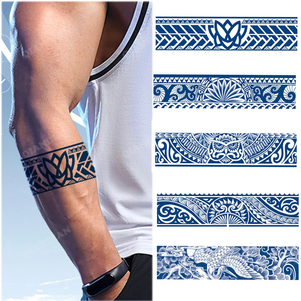 SemiPermanent Juice Temporary Tattoo Waterproof Man Armband Sticker 15 Days Long Lasting Wave Dragon Flower 250219