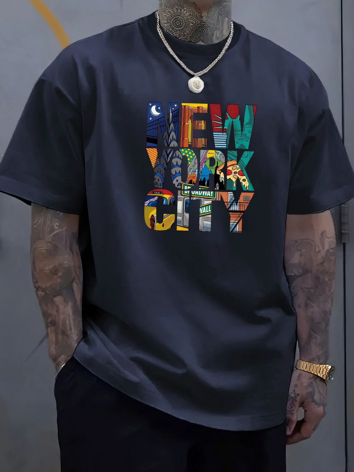 Summer Men 100 Polyester Comfortable Casual Loose Plus Size YORK CITY Printed Sports Round Neck Short Sleeved Tshirt Top 250303