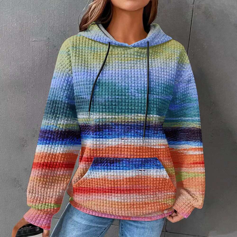 Custom Autumn Winter Womens Long-Sleeved Colourful Print Loose Sweatshirts Tops Quality Hooded Hoodie