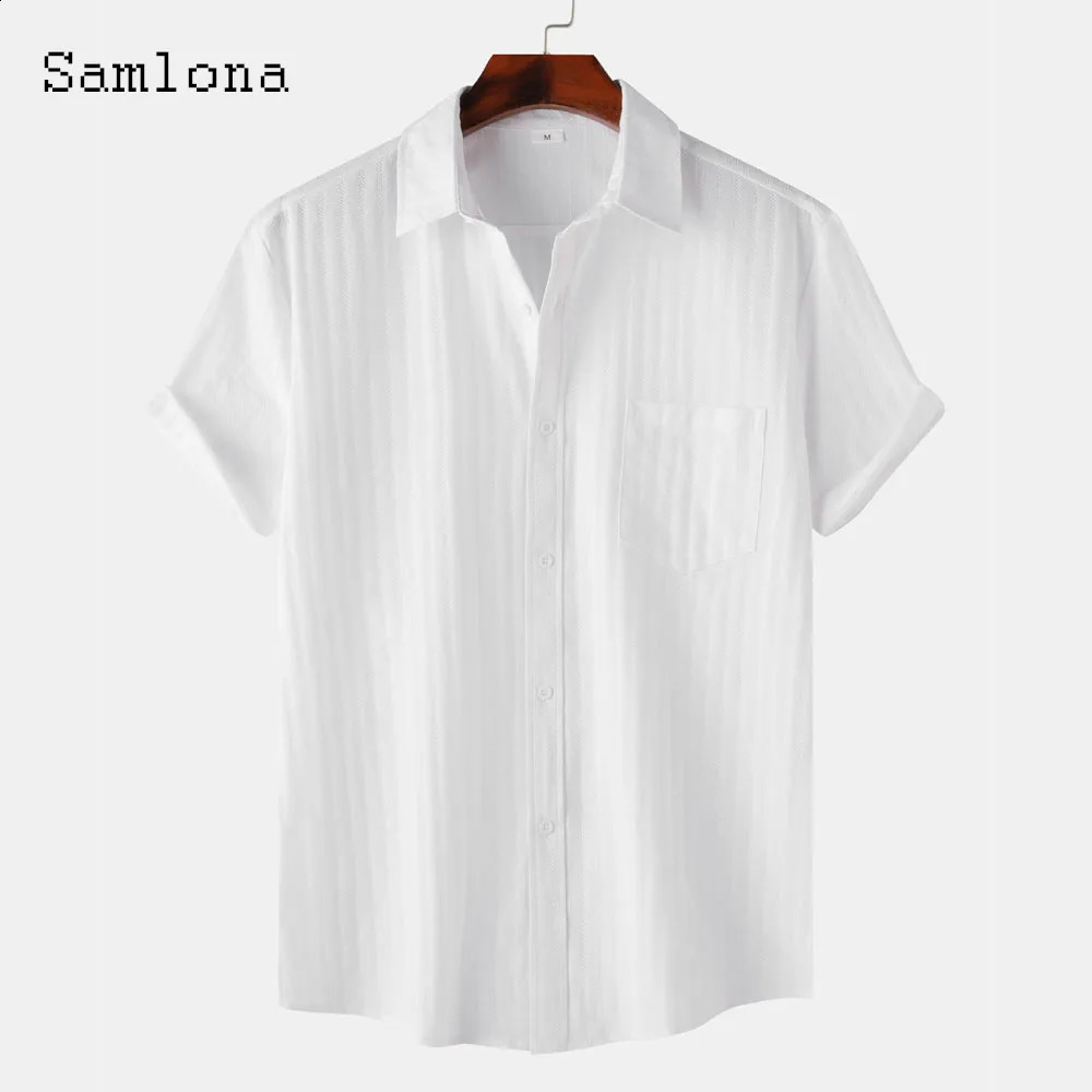 Mens Casual Daily Shirts Blue White Soft Basic Tops Sexy Hollow Out Blouse Lepal Collar shirt blouses Oversized Men Clothing 250225