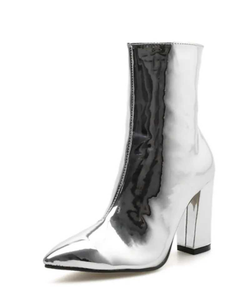 New 2024 Womens Boots with Zipper Luxury Designer Silver High Heels Leather Womens Pointy Autumn Rubber Ankle Fashion Roman Cycling Z250303