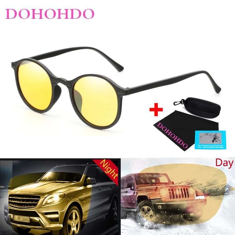 DOHOHDO Night Vision Sunglasses Unisex Men Goggles Yellow Classic Round Frame Driver Eyewear Male Female Glasses UV400