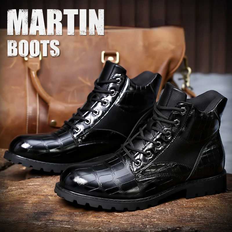Brand Men Boots Grid Pattern Square Heel Men Ankle Boots Designer Luxury Leahter Shoes for Men Fashion Motorcycle Boots zapatos Z250303