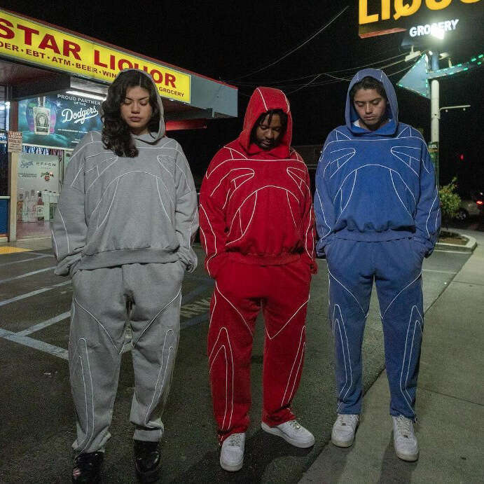 New American street style loose hoodie for autumn winter, men's and women's elastic waist wide leg pants set